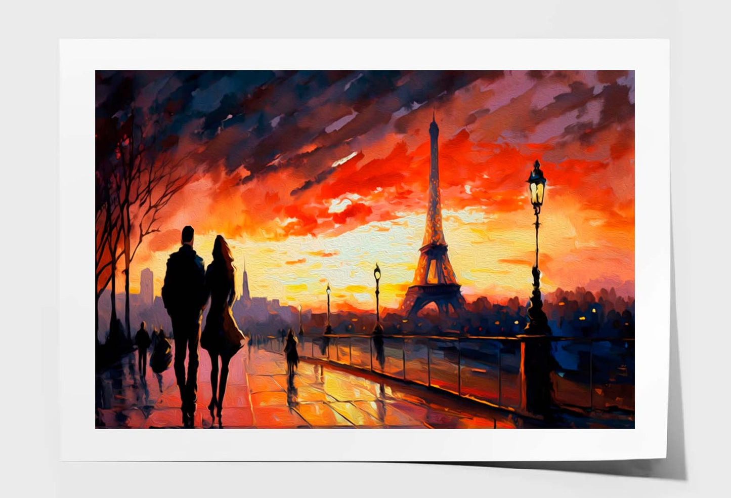 Couple at Sunset, Eiffel Tower Wall Art Limited Edition High Quality Print Unframed Roll Canvas None