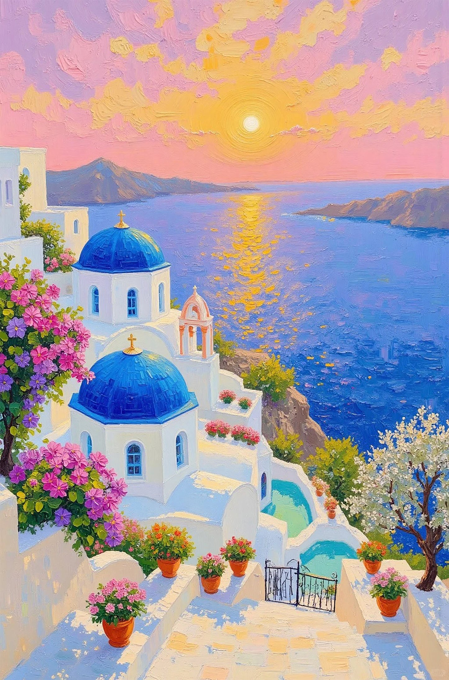 Greece Blue Dome Church Ocean 60x90cm Metal Print Ready to Hang