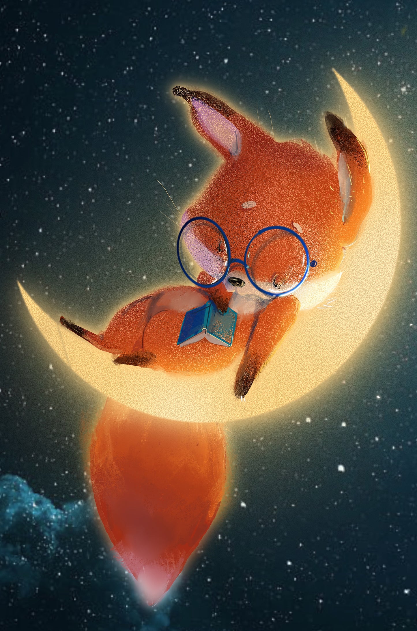 Cute Sleeping Fox Moon 40x60cm Metal Print Ready to Hang