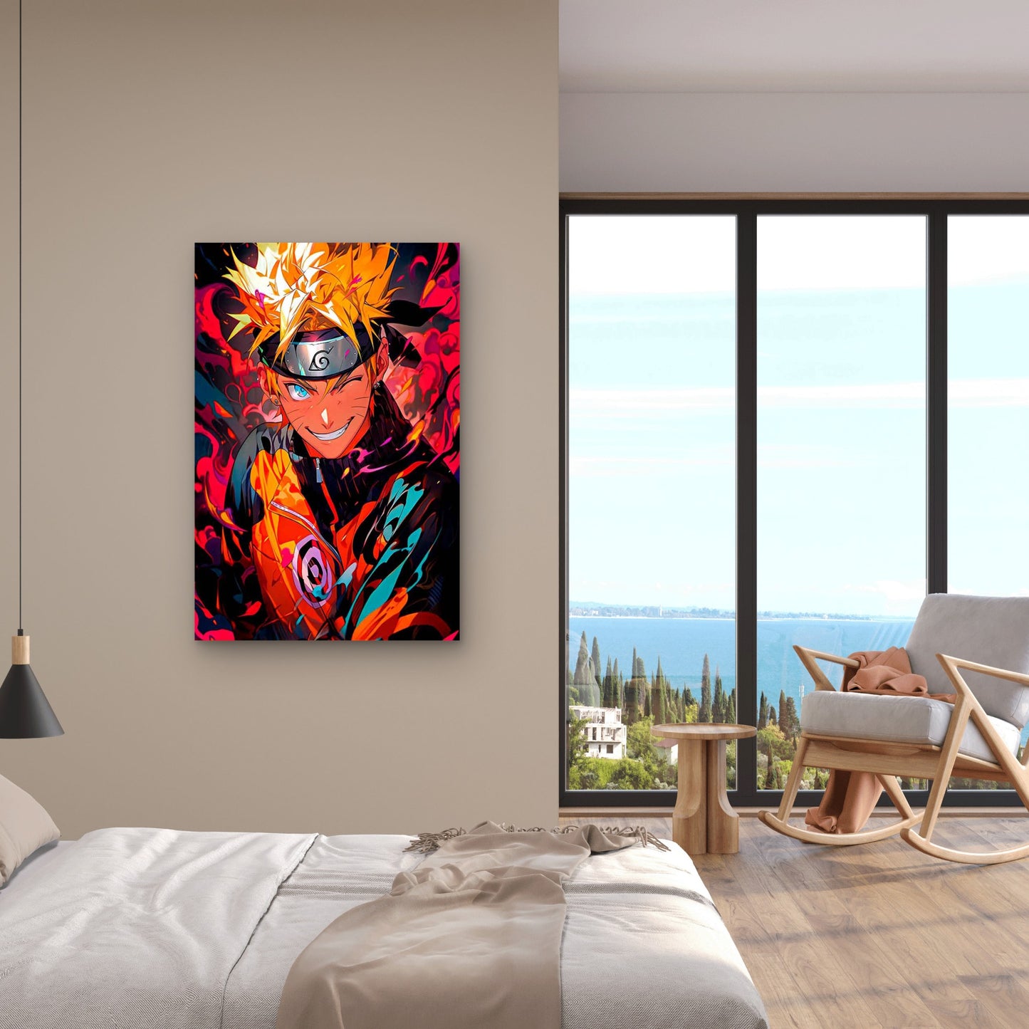 Orange Anime Ninja Winking Smirk 40x60cm Metal Print Ready to Hang