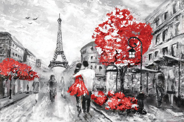 Eiffel Tower & Red Trees Oil Painting 90x60cm Print 100% Australian Made - Bella Home Decor