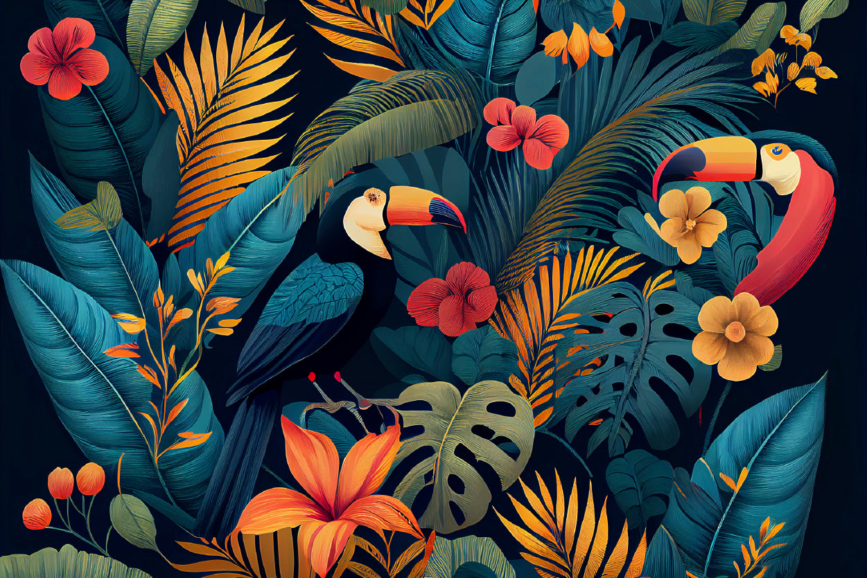 Painting Of Flowers, Leaves, & Birds Home Decor Premium Quality Poster Print Choose Your Sizes - Bella Home Decor