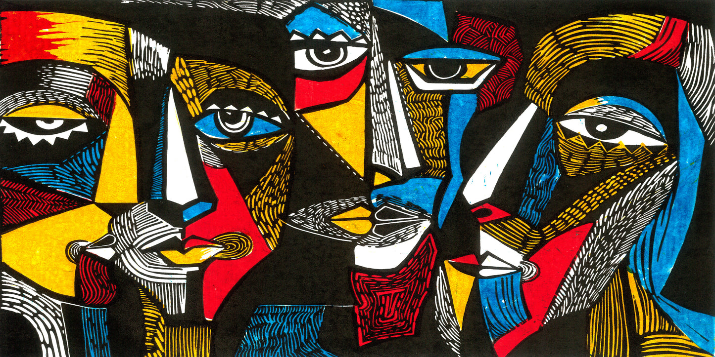 Cubist Style Abstract Faces Wall Art Canvas Office Home Room Framed 120x60cm