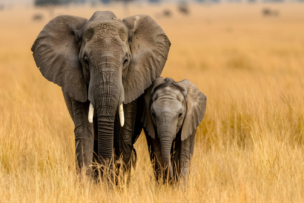 An Elephant and Its Calf Standing In a Grassland Home Decor Premium Quality Poster Print Choose Your Sizes - Bella Home Decor