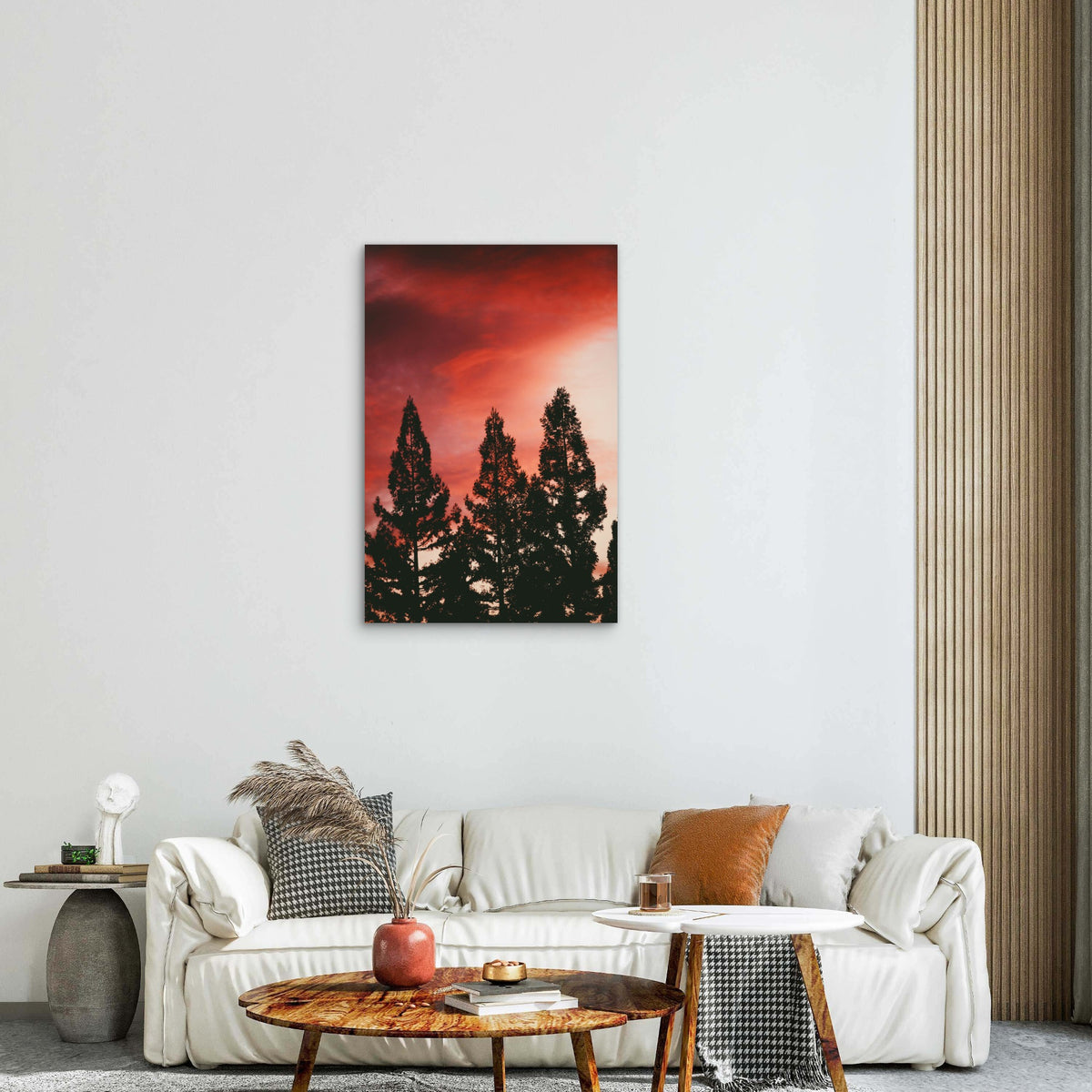 Dramatic Sunset Over A Forest Of Pine Trees 40x60cm Metal Print Ready to Hang