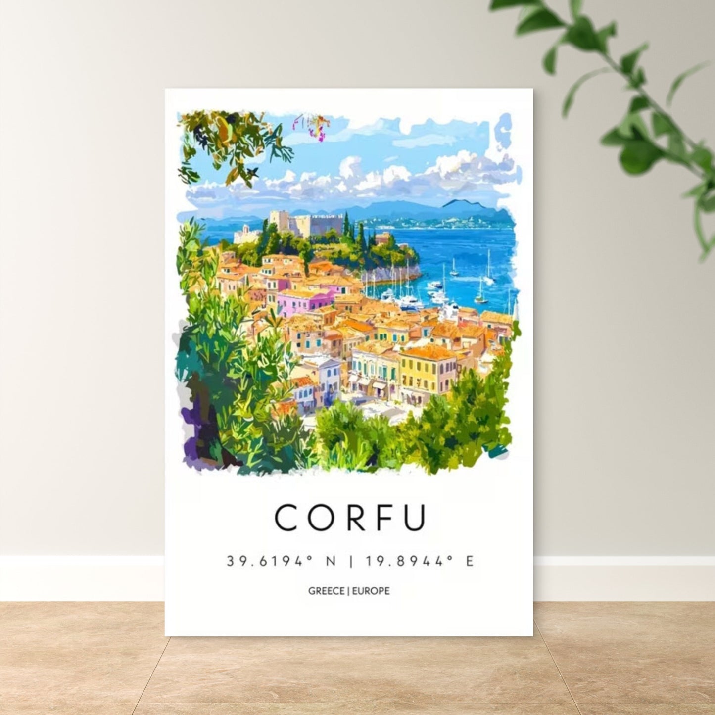 Corfu Greece Europe Coastal Townscape Travel Poster Print Wall Art