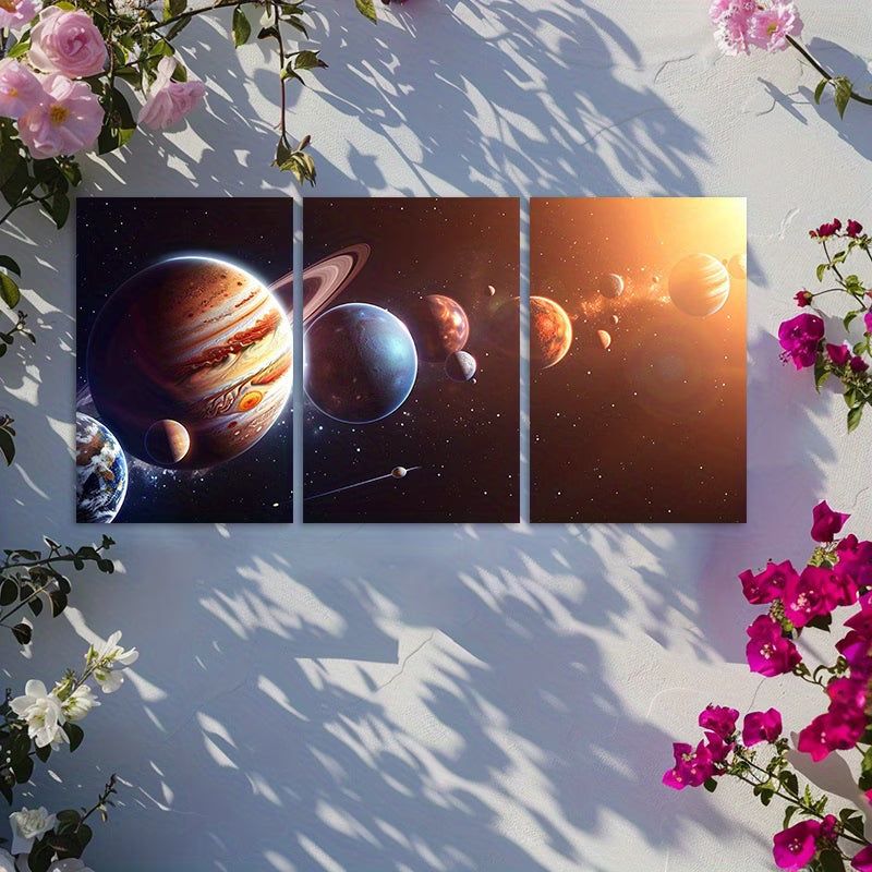3pcs Solar System Jupiter and Planet Space Decor Wall Art Set Canvas Framed 40x60cm - High Quality Print 100% Australian Made Wall Canvas Ready to Hang