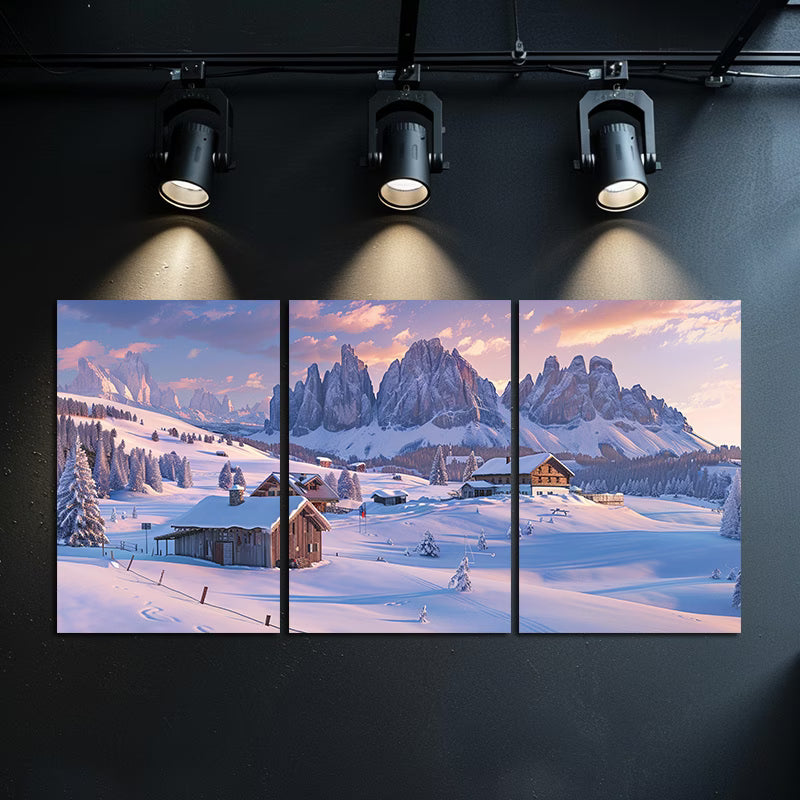 3pcs Breathtaking Winter Dolomite Mountains Wall Art Set Canvas Framed 60x90cm - High Quality Print 100% Australian Made Wall Canvas Ready to Hang - Bella Home Decor