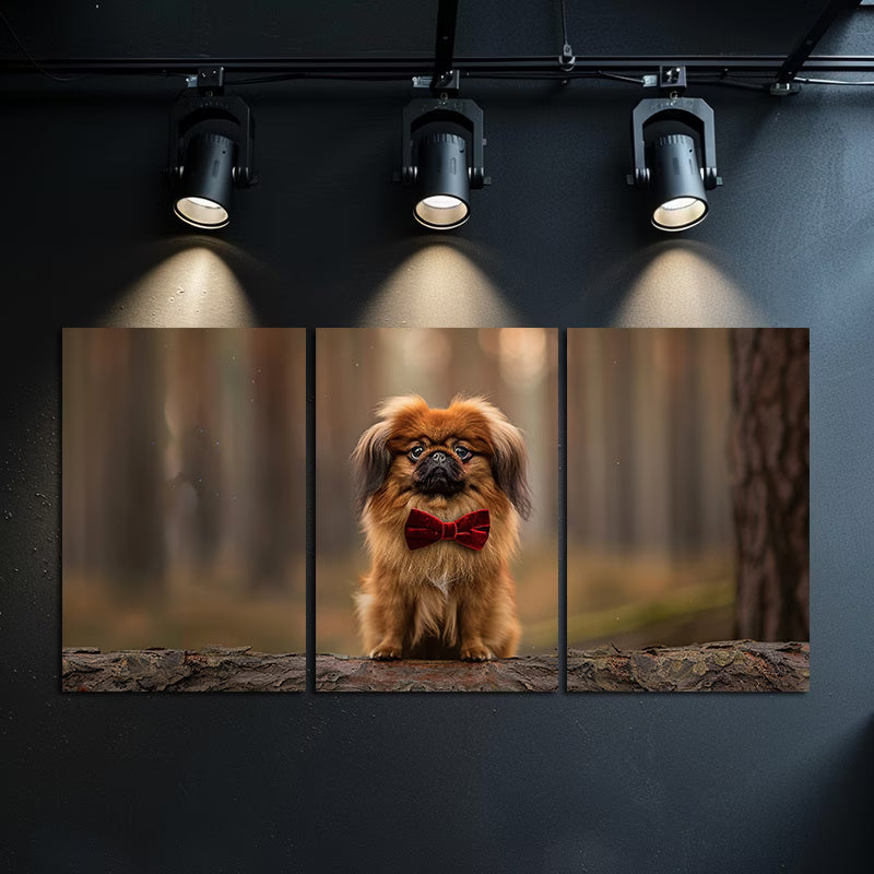 3pcs Pekingese Dog with Red Bow Tie Wall Art Set Canvas Framed 40x60cm - High Quality Print 100% Australian Made Wall Canvas Ready to Hang