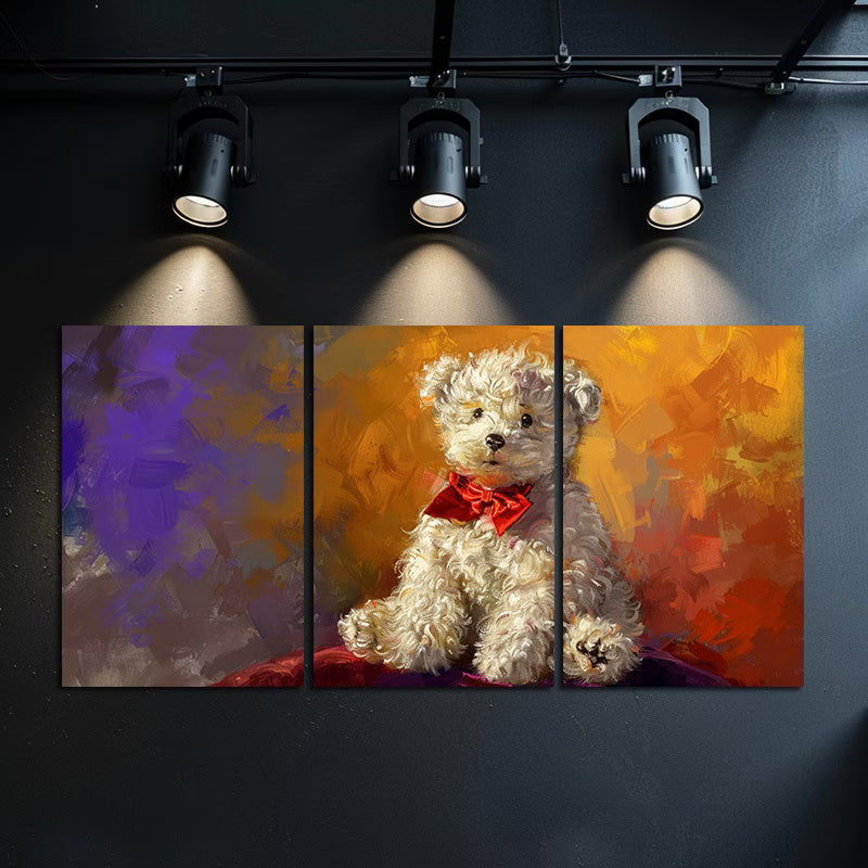 3pcs Adorable White Teddy Bear in a Red Bow Wall Art Set Canvas Framed 50x70cm - High Quality Print 100% Australian Made Wall Canvas Ready to Hang