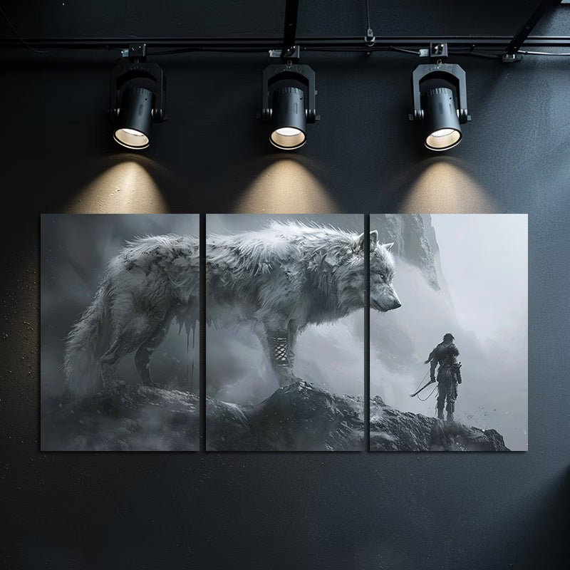 3pcs Adventurer and Mythical Wolf Fantasy Design Wall Art Set Canvas Framed 60x90cm - High Quality Print 100% Australian Made Wall Canvas Ready to Hang - Bella Home Decor