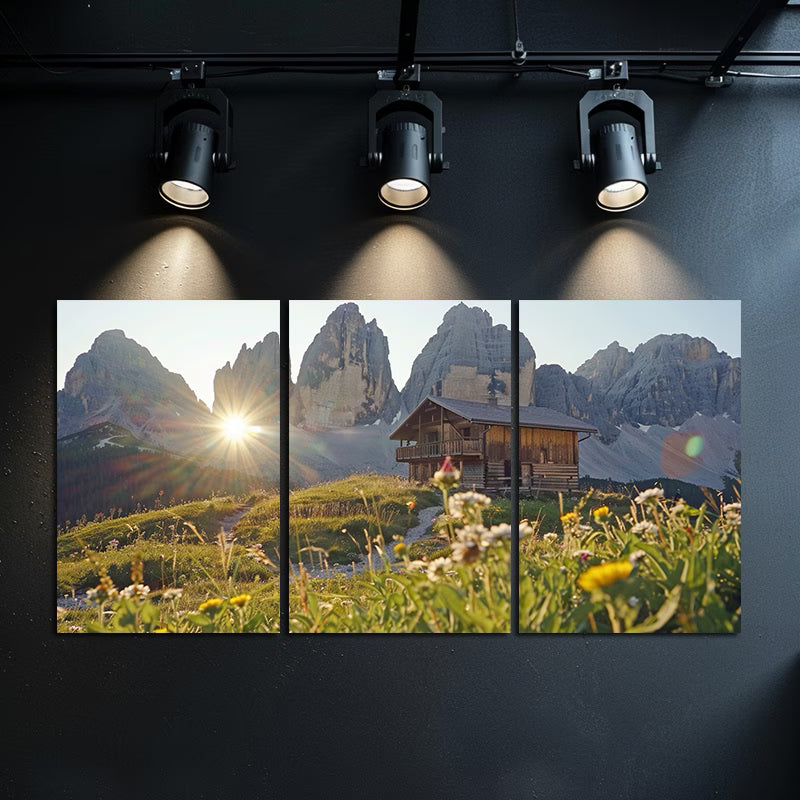 3pcs Alpine Meadow & Mountain Hut Wall Art Set Canvas Framed 60x90cm - High Quality Print 100% Australian Made Wall Canvas Ready to Hang