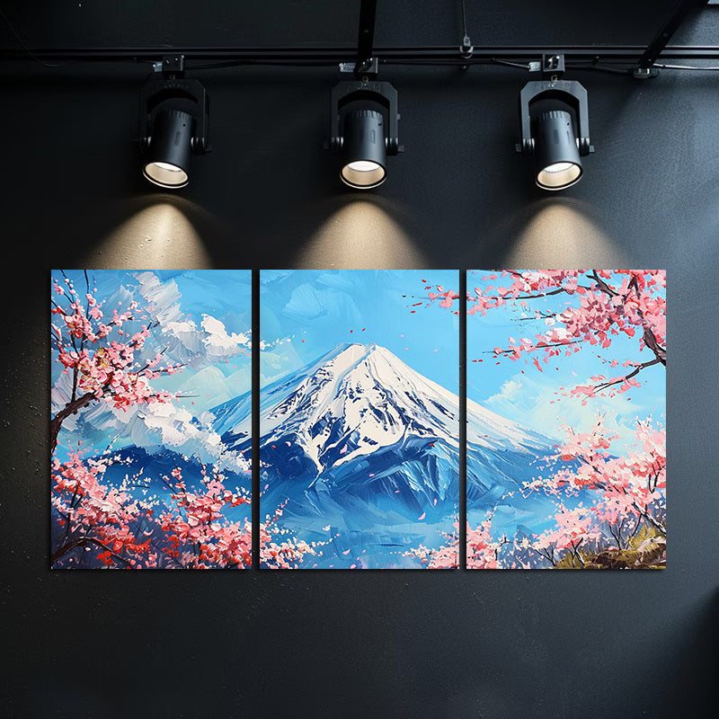 3pcs Snowcapped Mountain & Cherry Blossoms Wall Art Set Canvas Framed 40x60cm - High Quality Print 100% Australian Made Wall Canvas Ready to Hang