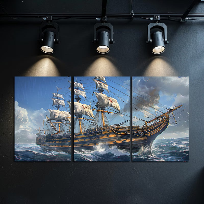 3pcs Maritime Frigate Sea Adventure Wall Art Set Canvas Framed 60x90cm - High Quality Print 100% Australian Made Wall Canvas Ready to Hang