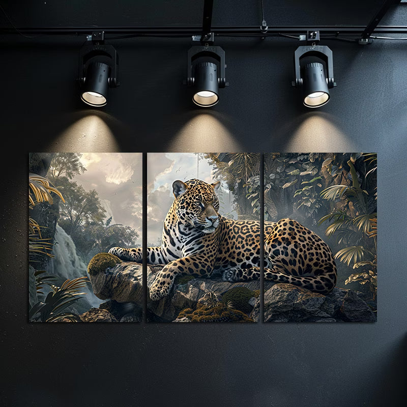3pcs Majestic Jungle Leopard on Rocks Wall Art Set Canvas Framed 60x90cm - High Quality Print 100% Australian Made Wall Canvas Ready to Hang