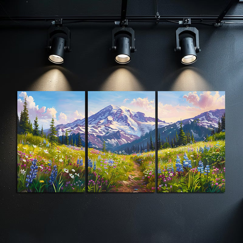 3pcs Mount Rainier Panoramic Nature View Wall Art Set Canvas Framed 60x90cm - High Quality Print 100% Australian Made Wall Canvas Ready to Hang