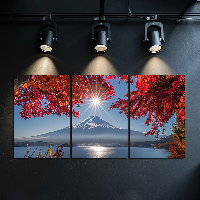 3pcs Beautiful Mount Fuji with Red Maple Leaves Wall Art Set Canvas Framed 40x60cm - High Quality Print 100% Australian Made Wall Canvas Ready to Hang