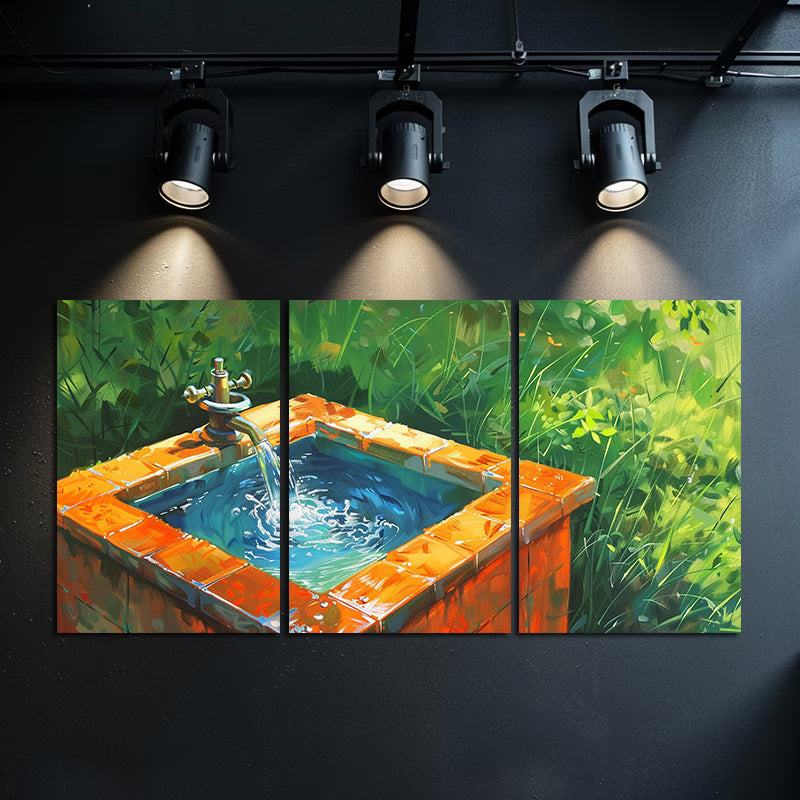 3pcs Small Square Water Tank with Orange Tiles Wall Art Set Canvas Framed 60x90cm - High Quality Print 100% Australian Made Wall Canvas Ready to Hang