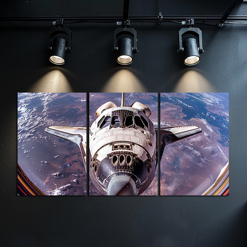 3pcs Space Shuttle Orbit Earth Astronaut's View Wall Art Set Canvas Framed 50x70cm - High Quality Print 100% Australian Made Wall Canvas Ready to Hang