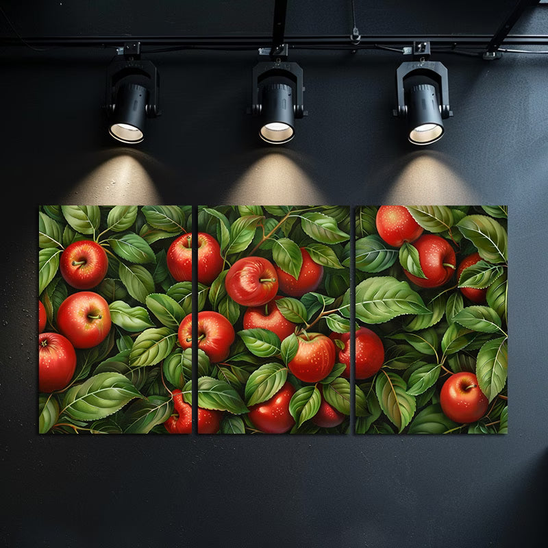 3pcs Charming Red Apple & Green Leaf Tree Wall Art Set Canvas Framed 40x60cm - High Quality Print 100% Australian Made Wall Canvas Ready to Hang
