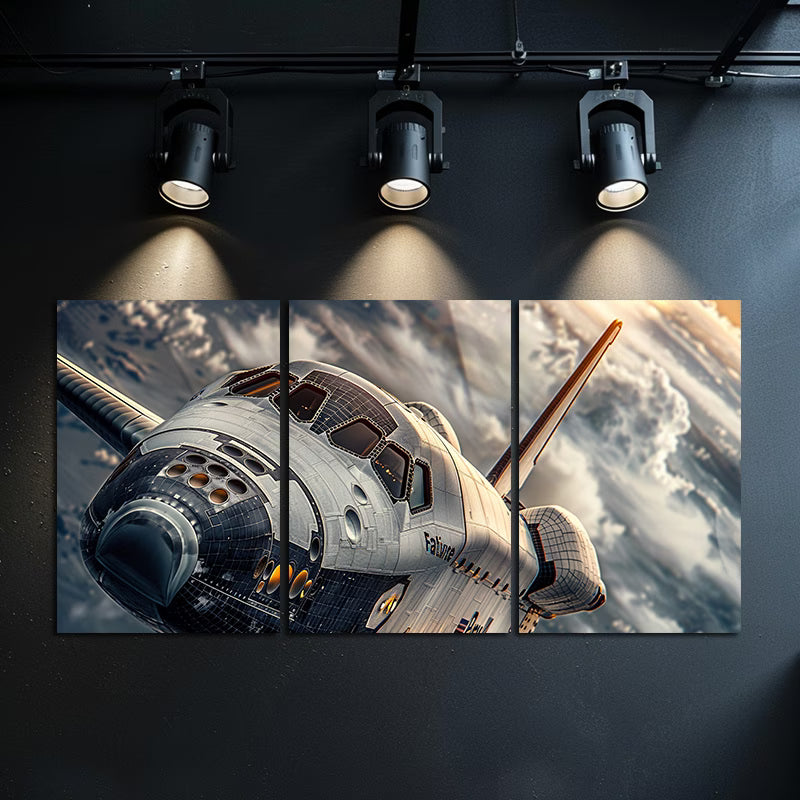 3pcs Space Shuttle in Orbit Wall Art Set Canvas Framed 60x90cm - High Quality Print 100% Australian Made Wall Canvas Ready to Hang