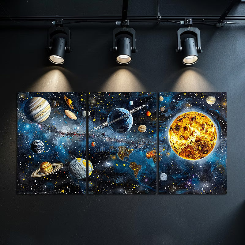 3pcs Artistic Planets and Rings Space Themed Wall Art Set Canvas Framed 60x90cm - High Quality Print 100% Australian Made Wall Canvas Ready to Hang - Bella Home Decor