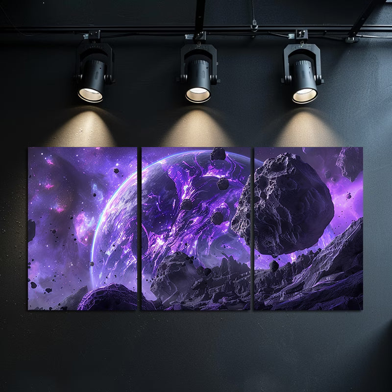 3pcs Cosmic Asteroid Belt & Alien Planet Design Wall Art Set Canvas Framed 40x60cm - High Quality Print 100% Australian Made Wall Canvas Ready to Hang - Bella Home Decor
