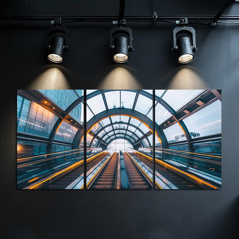 3pcs Glowing Escalator in Blue and Yellow Tunnel Wall Art Set Canvas Framed 50x70cm - High Quality Print 100% Australian Made Wall Canvas Ready to Hang - Bella Home Decor
