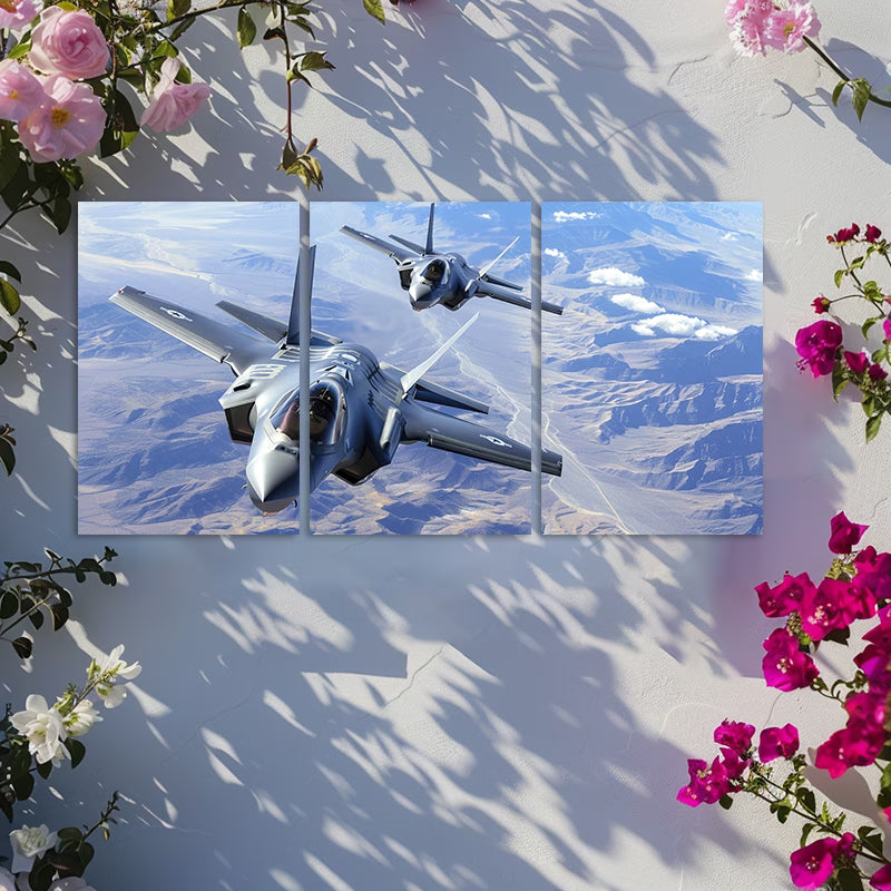 3pcs Fighter Jets Over America Wall Art Set Canvas Framed 60x90cm - High Quality Print 100% Australian Made Wall Canvas Ready to Hang