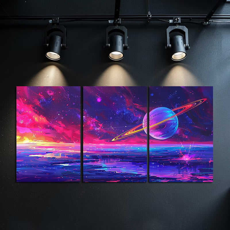 3pcs Solar System Space Themed Wall Art Set Canvas Framed 50x70cm - High Quality Print 100% Australian Made Wall Canvas Ready to Hang