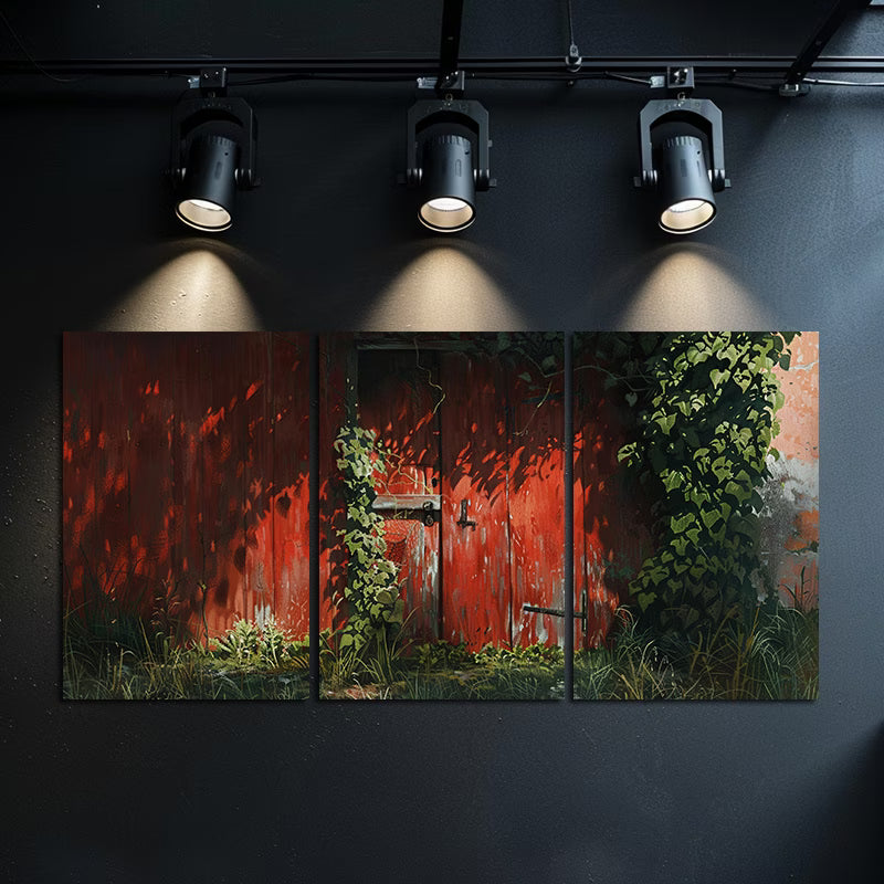 3pcs Rustic Red Wooden Cabin with Vines and Ivy Wall Art Set Canvas Framed 60x90cm - High Quality Print 100% Australian Made Wall Canvas Ready to Hang