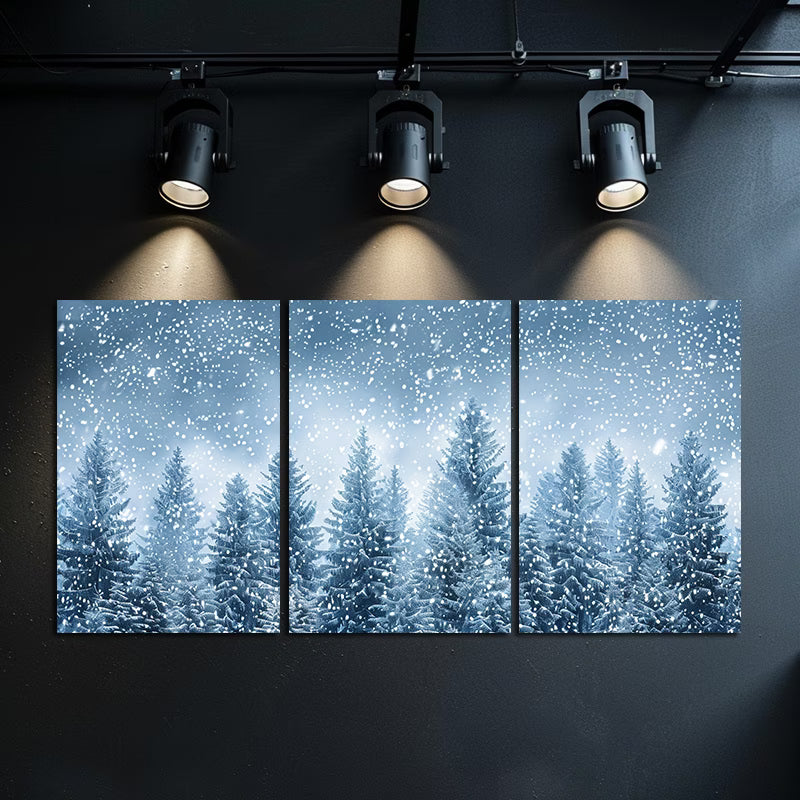 3pcs Snow-Covered Coniferous Trees in Winter Sky Wall Art Set Canvas Framed 40x60cm - High Quality Print 100% Australian Made Wall Canvas Ready to Hang