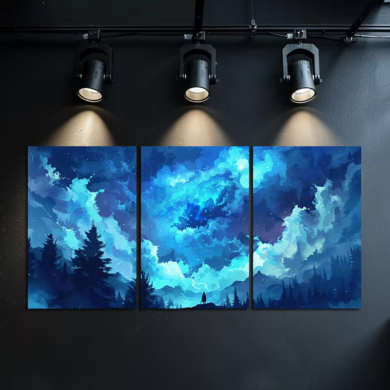 3pcs Giant Blue Glowing Wormhole in The Sky Wall Art Set Canvas Framed 40x60cm - High Quality Print 100% Australian Made Wall Canvas Ready to Hang - Bella Home Decor