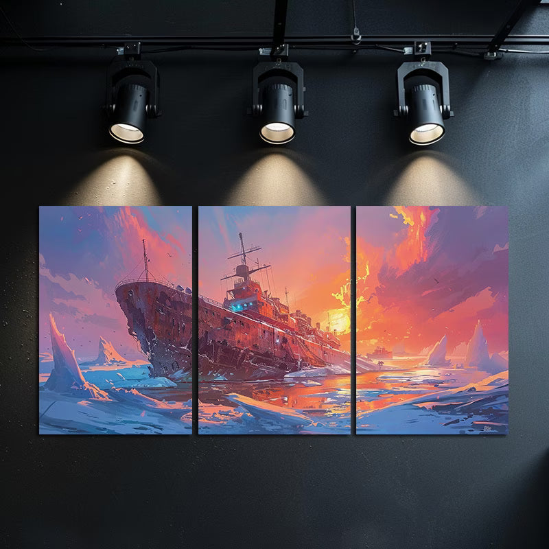 3pcs An Icebreaker Shipwreck in The Arctic Wall Art Set Canvas Framed 50x70cm - High Quality Print 100% Australian Made Wall Canvas Ready to Hang - Bella Home Decor