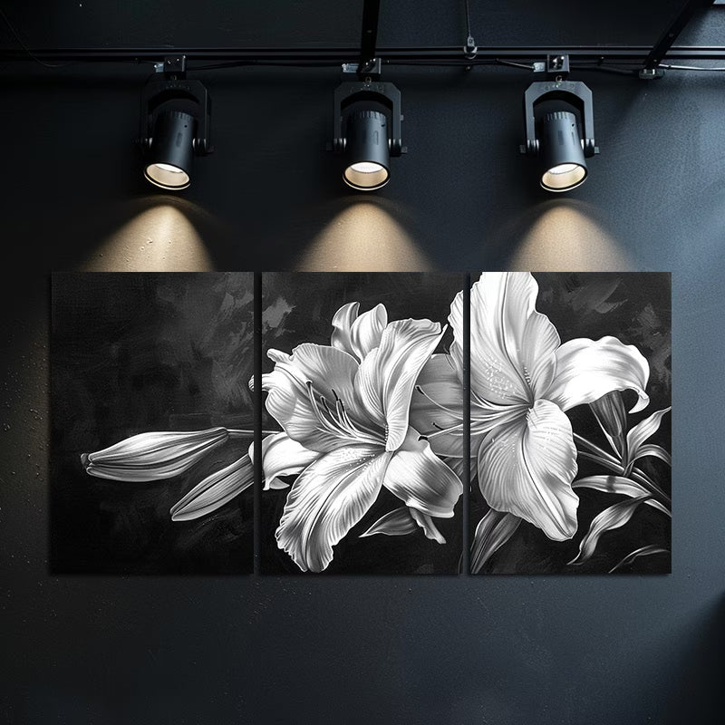 3pcs Black & White Blooming Lilies Wall Art Set Canvas Framed 60x90cm - High Quality Print 100% Australian Made Wall Canvas Ready to Hang
