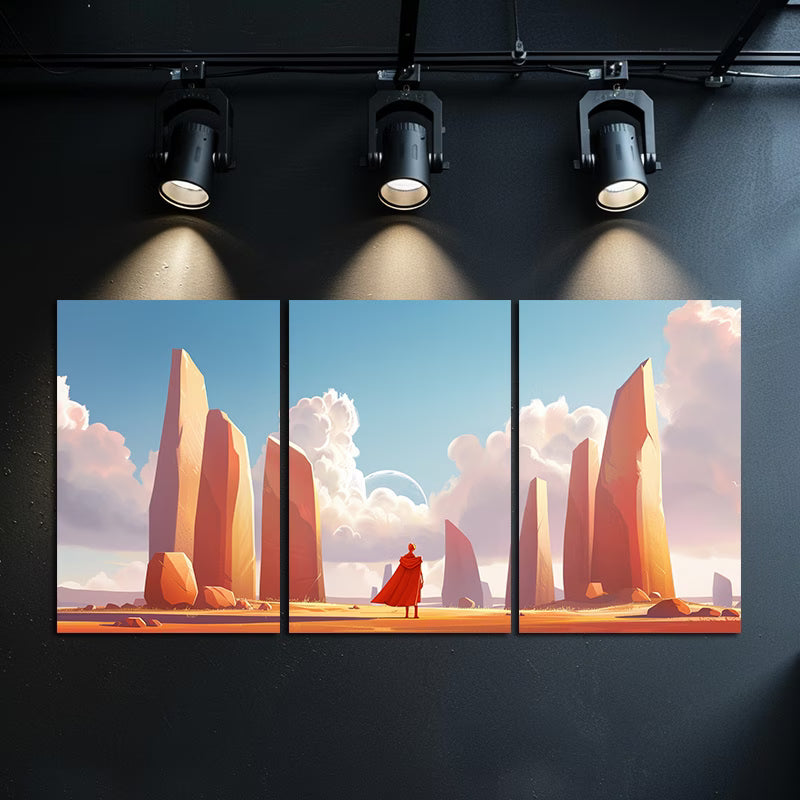 3pcs Red Knight & Monoliths Desert Landscape Wall Art Set Canvas Framed 40x60cm - High Quality Print 100% Australian Made Wall Canvas Ready to Hang