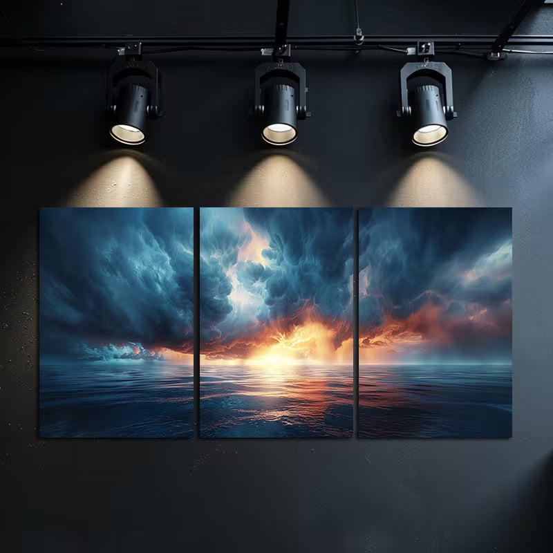 3pcs Dark Sunset Storm Clouds Over Countryside Wall Art Set Canvas Framed 40x60cm - High Quality Print 100% Australian Made Wall Canvas Ready to Hang - Bella Home Decor