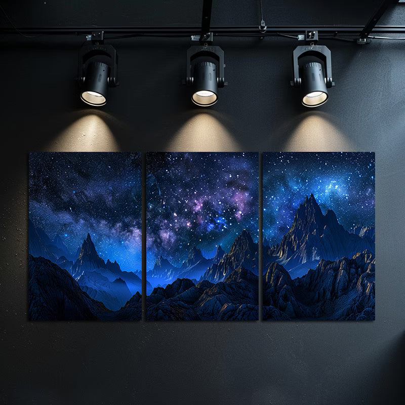 3pcs Dark Night, Starry Sky, Distant Mountains Wall Art Set Canvas Framed 40x60cm - High Quality Print 100% Australian Made Wall Canvas Ready to Hang