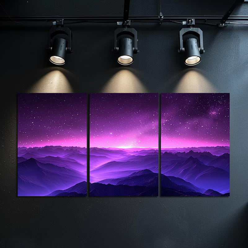 3pcs Pink and Purple Starry Night Sky Wall Art Set Canvas Framed 50x70cm - High Quality Print 100% Australian Made Wall Canvas Ready to Hang