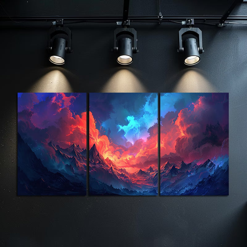 3pcs Painting of Clouds, Red and Blue Sky Wall Art Set Canvas Framed 40x60cm - High Quality Print 100% Australian Made Wall Canvas Ready to Hang