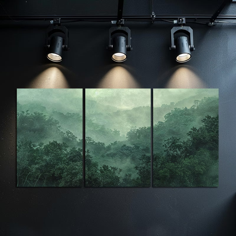 3pcs Mystical Foggy Forest & Green Trees Scene Wall Art Set Canvas Framed 40x60cm - High Quality Print 100% Australian Made Wall Canvas Ready to Hang
