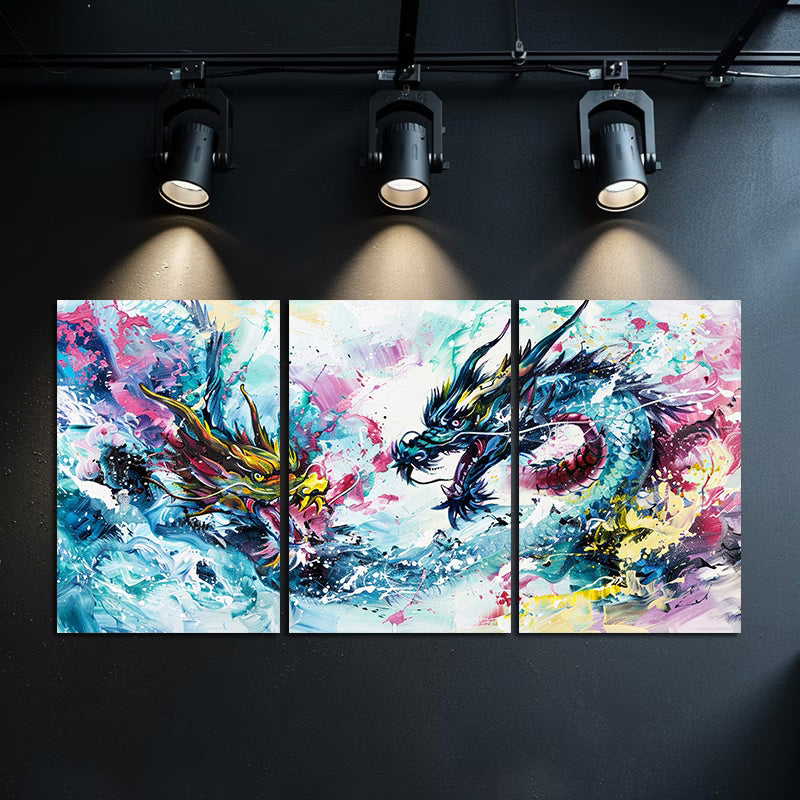 3pcs Dragon Dance Championship Wall Art Set Canvas Framed 60x90cm - High Quality Print 100% Australian Made Wall Canvas Ready to Hang - Bella Home Decor