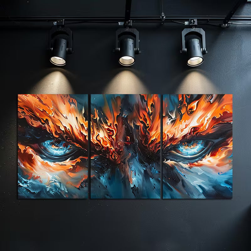 3pcs Abstract Art depicting Fiery Eyes Wall Art Set Canvas Framed 40x60cm - High Quality Print 100% Australian Made Wall Canvas Ready to Hang - Bella Home Decor