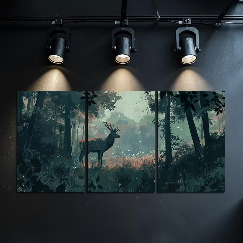 3pcs Majestic Stag in a Misty Forest Setting Wall Art Set Canvas Framed 40x60cm - High Quality Print 100% Australian Made Wall Canvas Ready to Hang