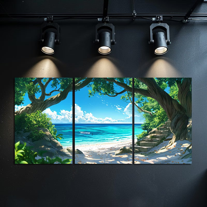 3pcs Japanese Anime Beach & Banyan Tree Wall Art Set Canvas Framed 40x60cm - High Quality Print 100% Australian Made Wall Canvas Ready to Hang