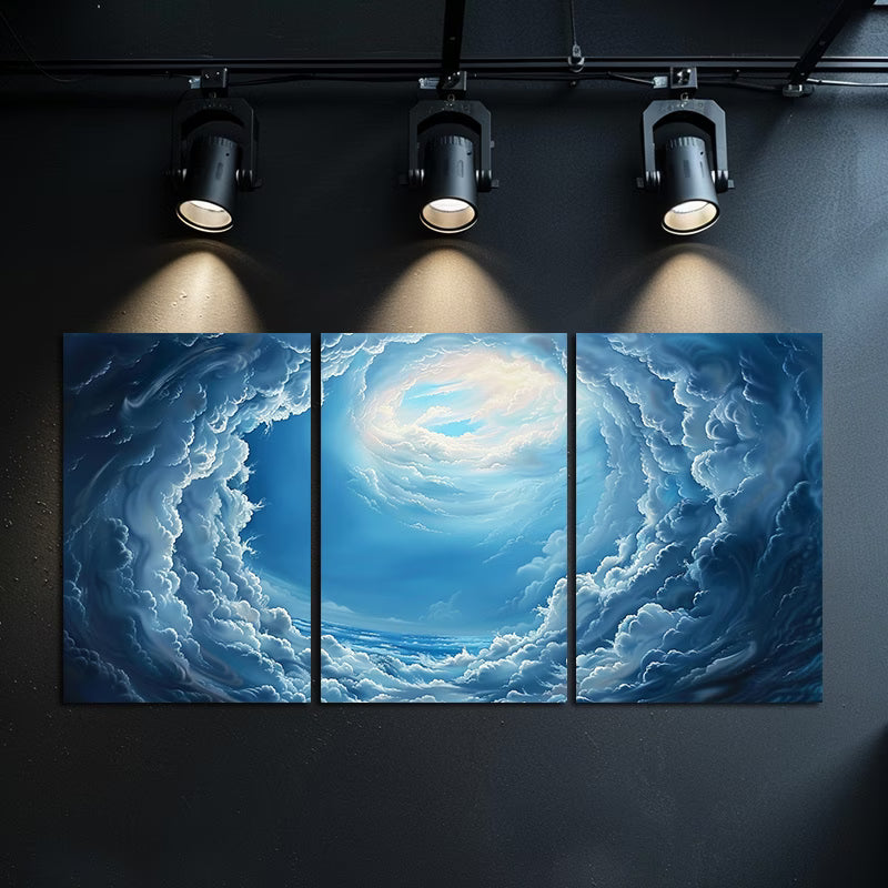 3pcs Looking Up At The Blue Sky and White Clouds Wall Art Set Canvas Framed 60x90cm - High Quality Print 100% Australian Made Wall Canvas Ready to Hang