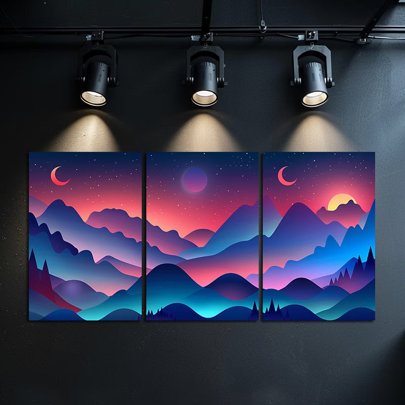 3pcs Neon City Lights Beneath a Foggy Night Sky Wall Art Set Canvas Framed 40x60cm - High Quality Print 100% Australian Made Wall Canvas Ready to Hang