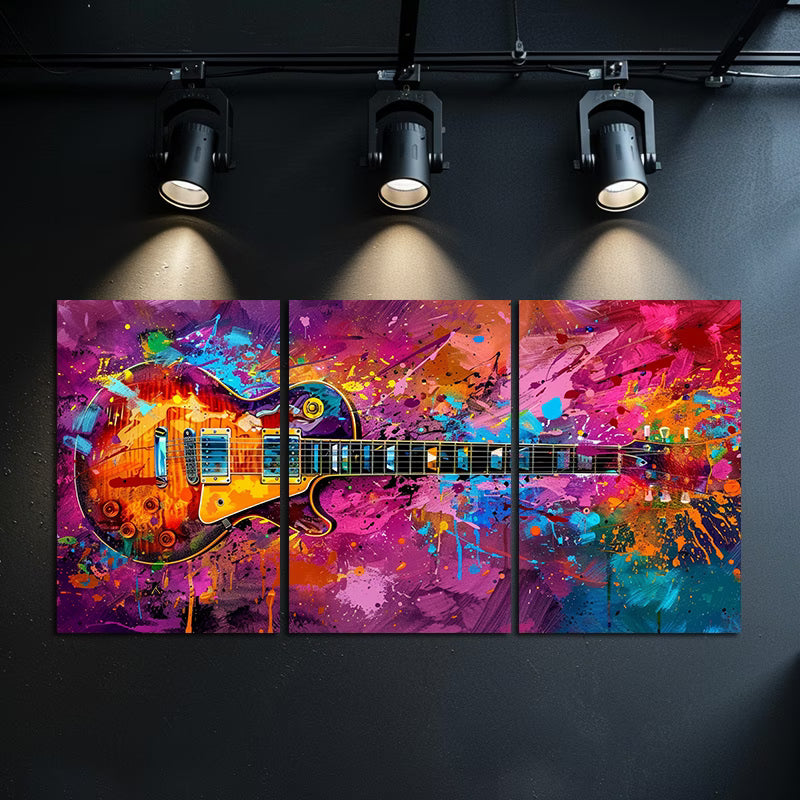 3pcs Oil Painting of a Bold, Unrestrained Guitar Wall Art Set Canvas Framed 40x60cm - High Quality Print 100% Australian Made Wall Canvas Ready to Hang