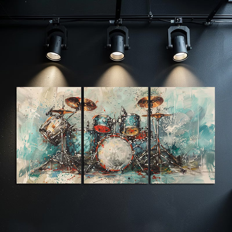 3pcs Dynamic Drum Set Oil Painting Reproduction Wall Art Set Canvas Framed 40x60cm - High Quality Print 100% Australian Made Wall Canvas Ready to Hang