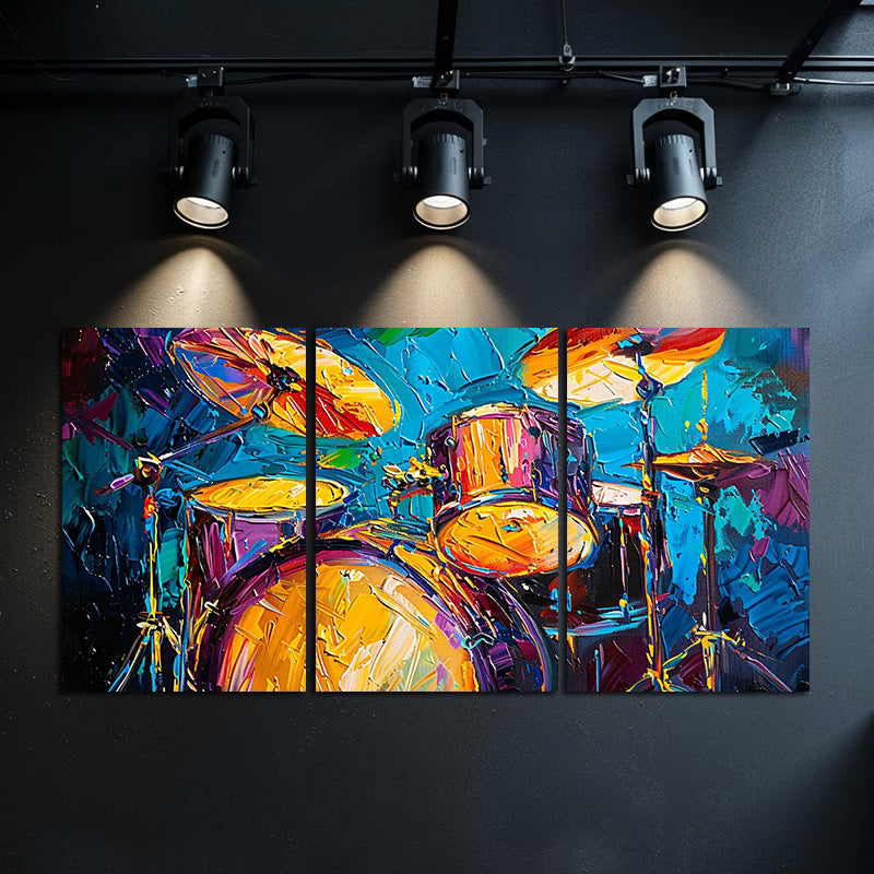 3pcs Abstract Drum Set Painting Wall Art Set Canvas Framed 50x70cm - High Quality Print 100% Australian Made Wall Canvas Ready to Hang